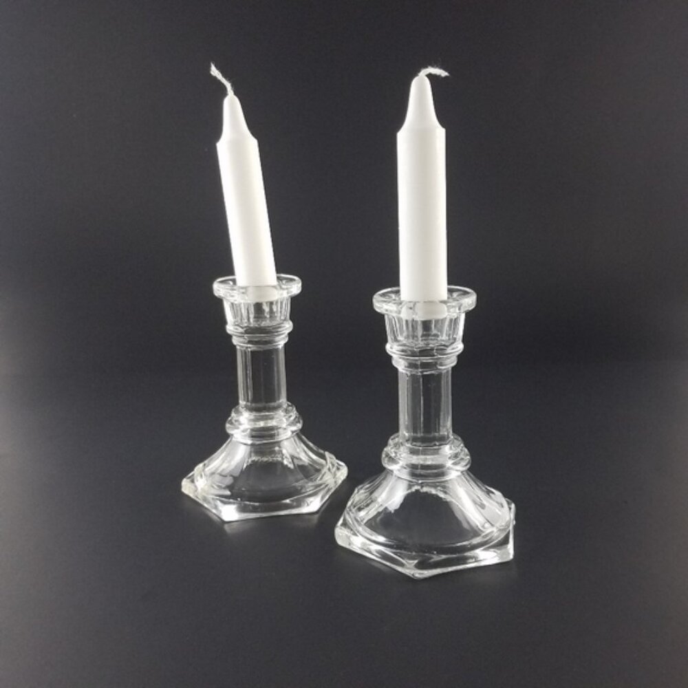 Set of 2 - 4 inch Glass Taper Candleholders